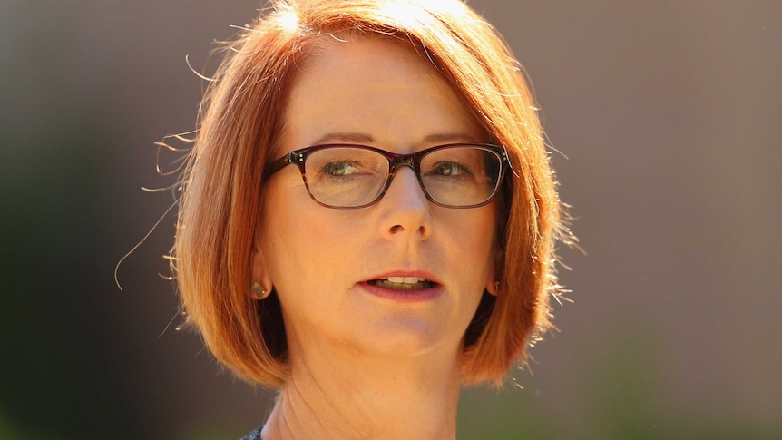 Prime Minister Julia Gillard arrives to attend the State Funeral for former speaker Joan Child on March 5, 2013 in Melbourne