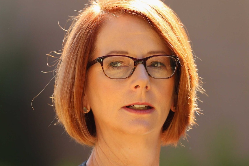 Prime Minister Julia Gillard arrives to attend the State Funeral for former speaker Joan Child on March 5, 2013 in Melbourne