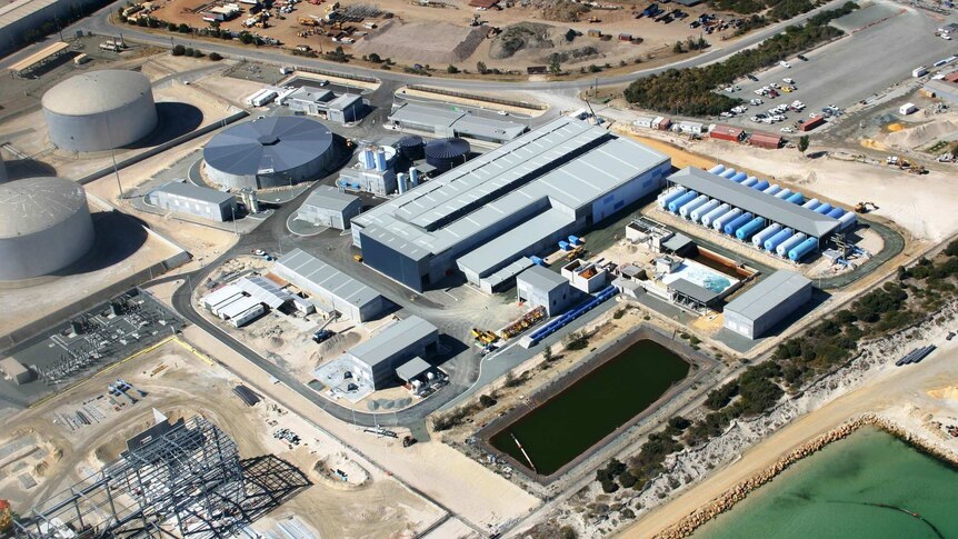 An aerial image of the Kwinana desalination plant in Perth's south.
