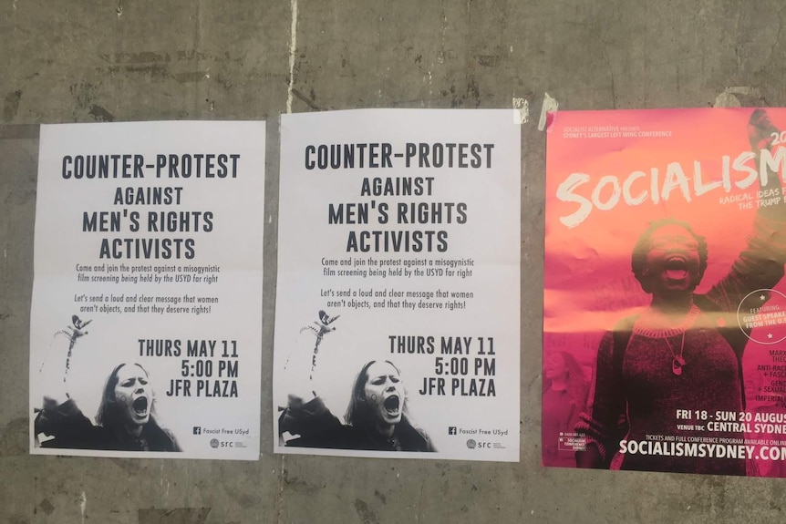 Posters for the counter-protest at Sydney University