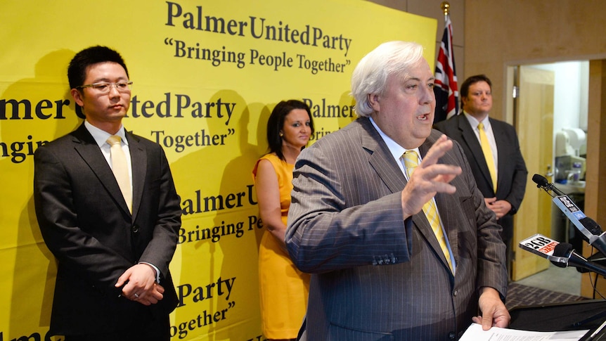 Clive Palmer with Dio Wang, Jacqui Lambie and Glenn Lazarus