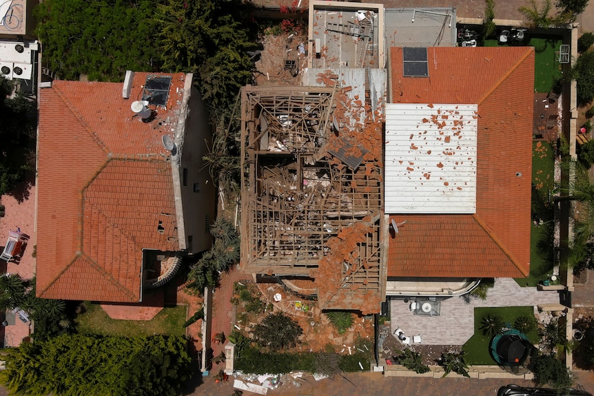 The roof of an Israeli house destroyed after Gazan rocket fire.