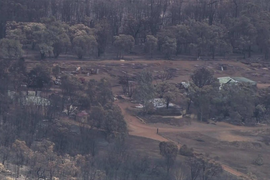 An aerial shot of some of the damage caused by the Wooroloo fire.
