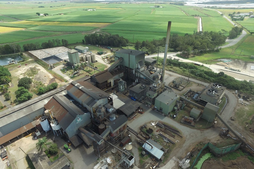A birds-eye view of the sugar mill at Rocky Point in Queensland.