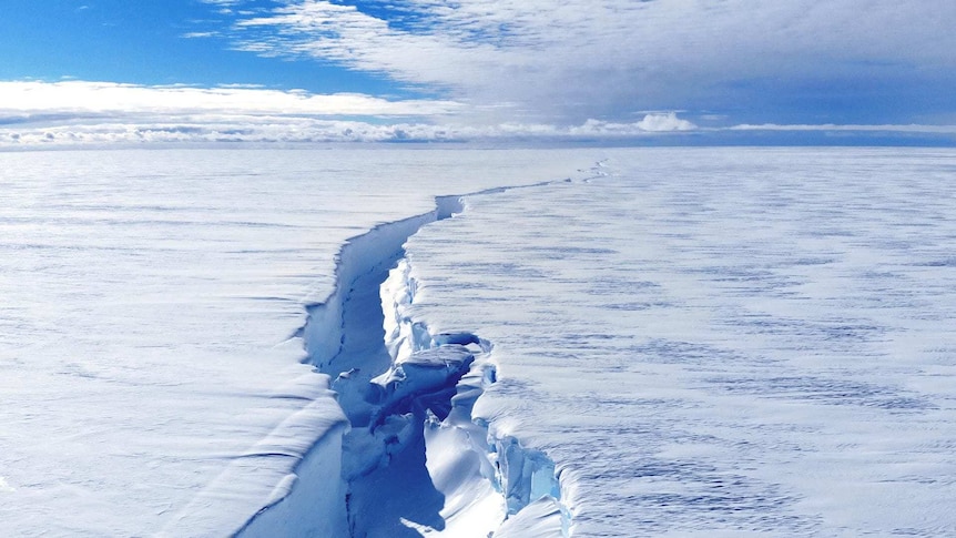 A wider section of chasm 1 on the Brunt Ice Shelf in Antarctica
