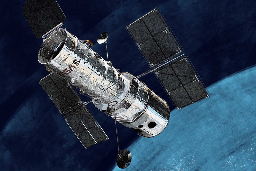 El telescopio Hubble flota en una imagen fotográfica del espacio.