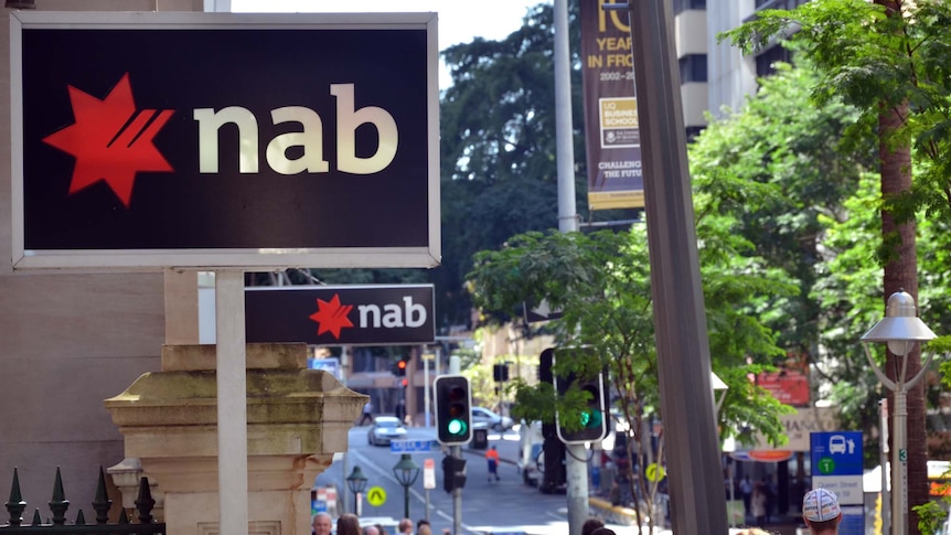 NAB signs hang from the bank's building in Brisbane