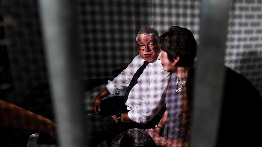 Royal commissioners Mick Gooda and Margaret White in a cell at the old Don Dale