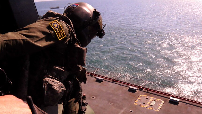 Preparing to land on HMAS Choules