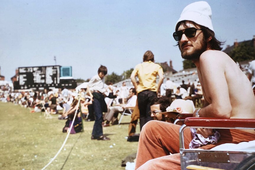 Portrait of John Woodroffe at a cricket game in London in the 1970s