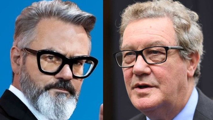 A composite image of two men with grey hair and glasses