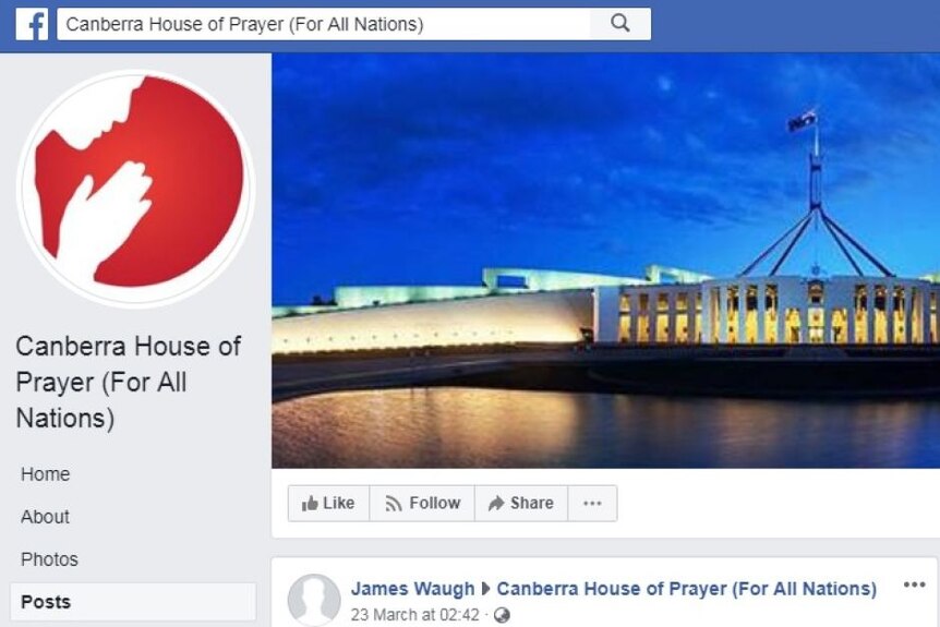 Postingan yang diduga berasal dari Jamaes Waugh di laman Facebok dari kelompok gereja Canberra.
