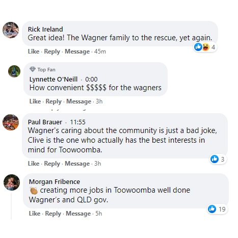 a screen shot of comments on Facebook