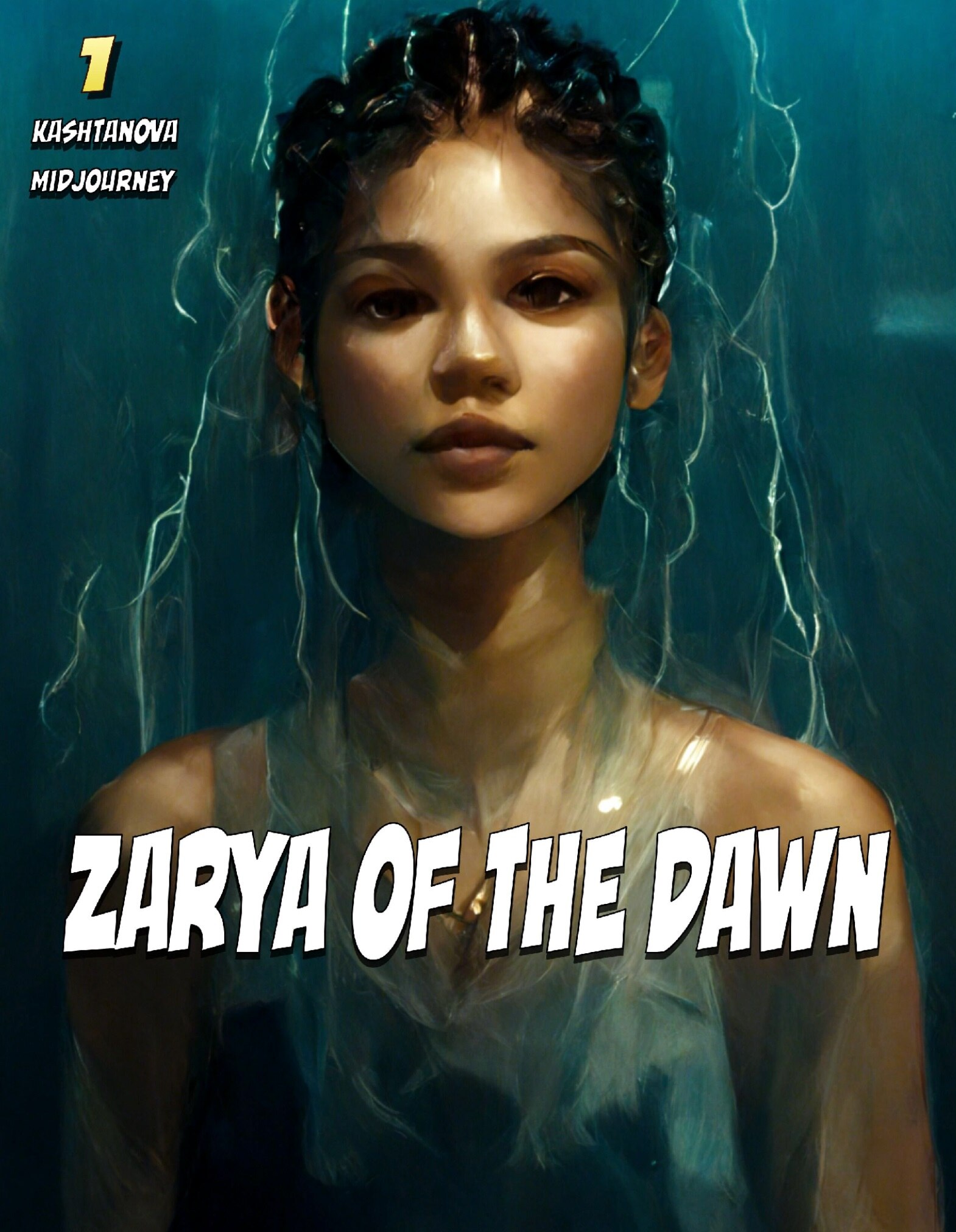 A comic book cover in a painted style, showing a young woman who looks like the actor Zendaya.