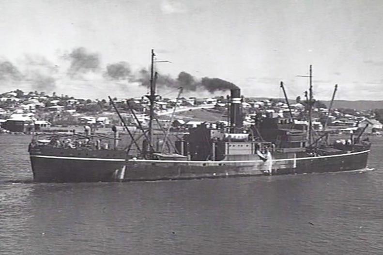 The merchant ship SS Macumba steaming through the water