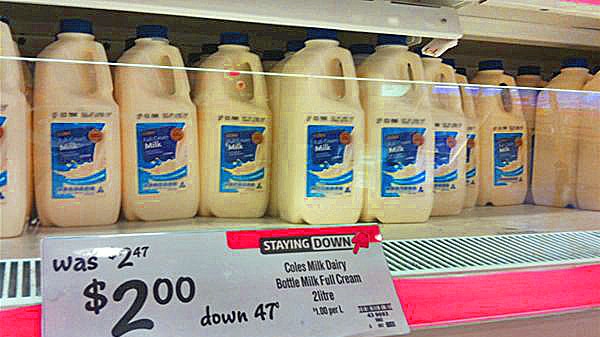 Coles milk at $2 per litre