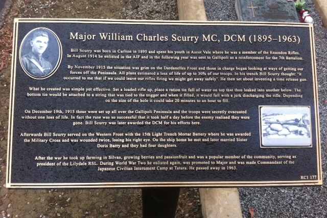 The plaque on William Scurry's grave