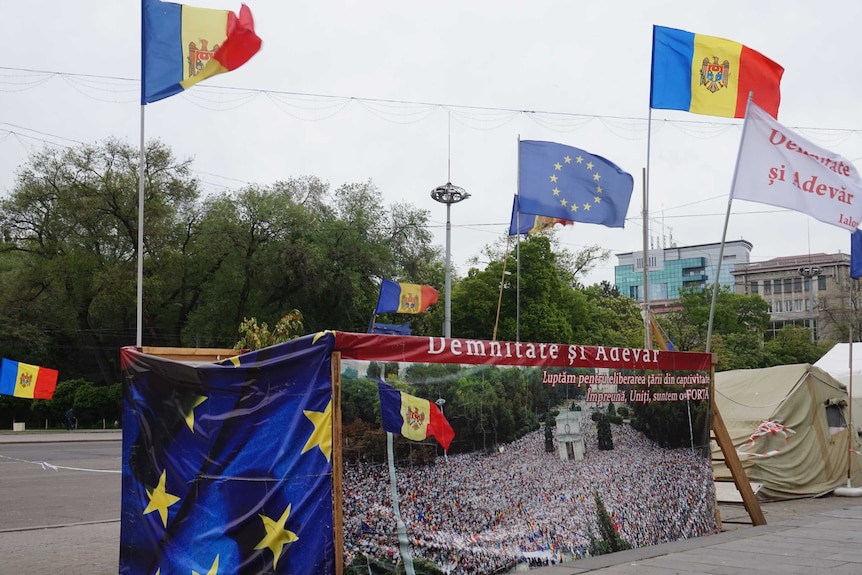 The near abandoned protest camp in the Moldovan capital