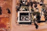 A drone shot of an outback pub which was gutted by fire.