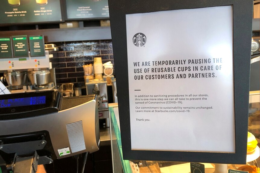 A sign in a Starbucks cafe.