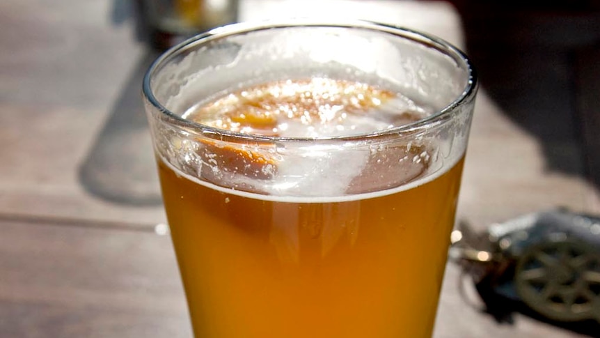 A pint of Lager, a type of German beer that is fermented and conditioned at low temperatures.