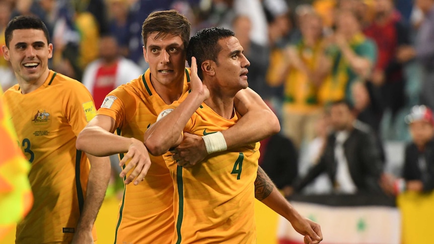 Tim Cahill celebrates winner against Syria