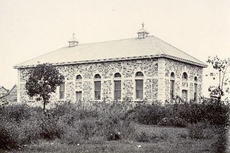 An old photo of a town hall