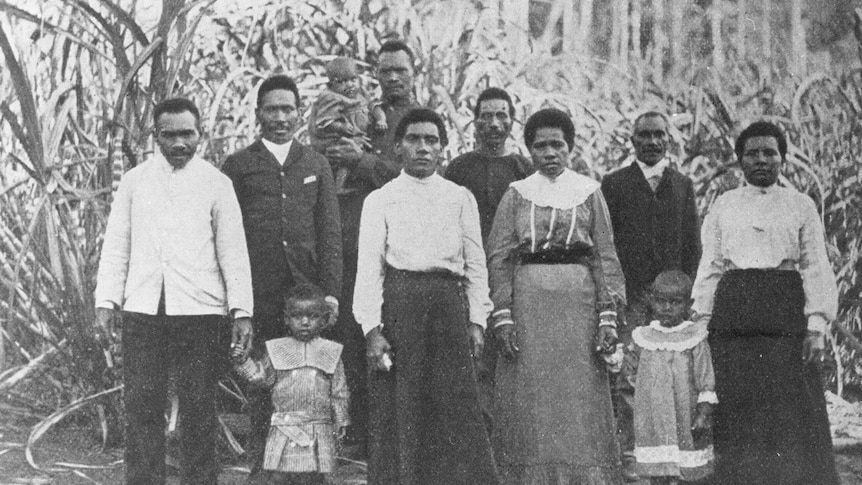 Australian South Sea Islanders at the Dillybar settlement near Nambour, Queensland, 1906.