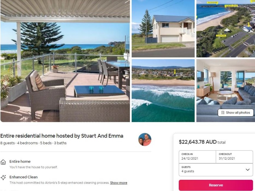 A screen shot of a holiday home listing