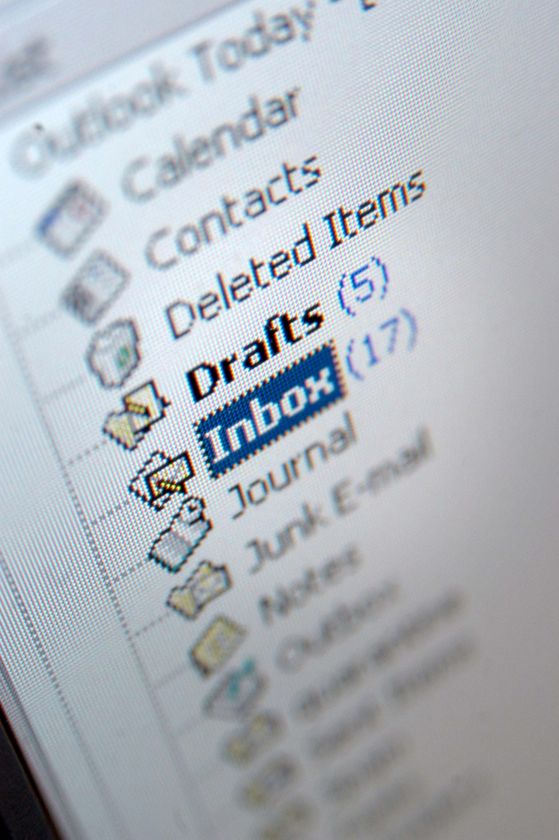 Close-up of an email inbox showing number of new emails