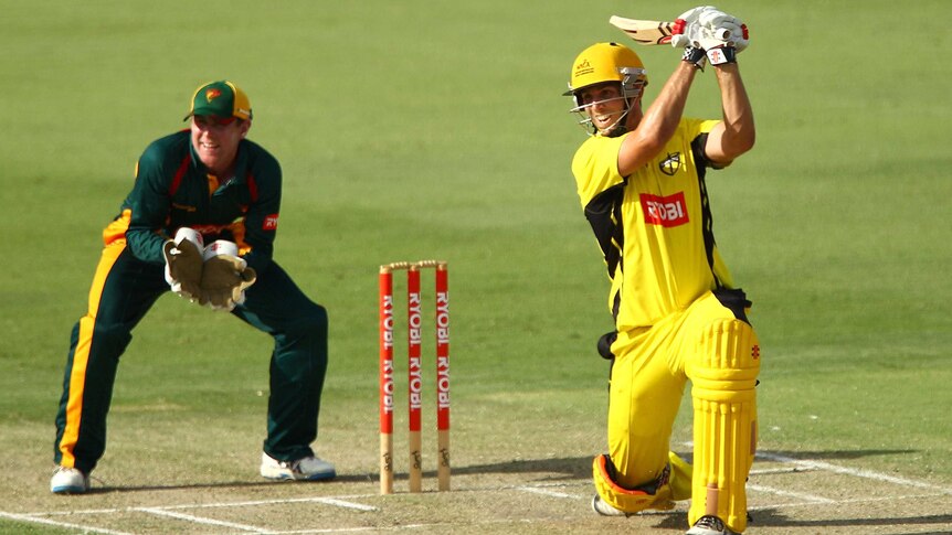 Mitchell Marsh scores again for the Warriors in the one-day cup match against Tasmania at the WACA.