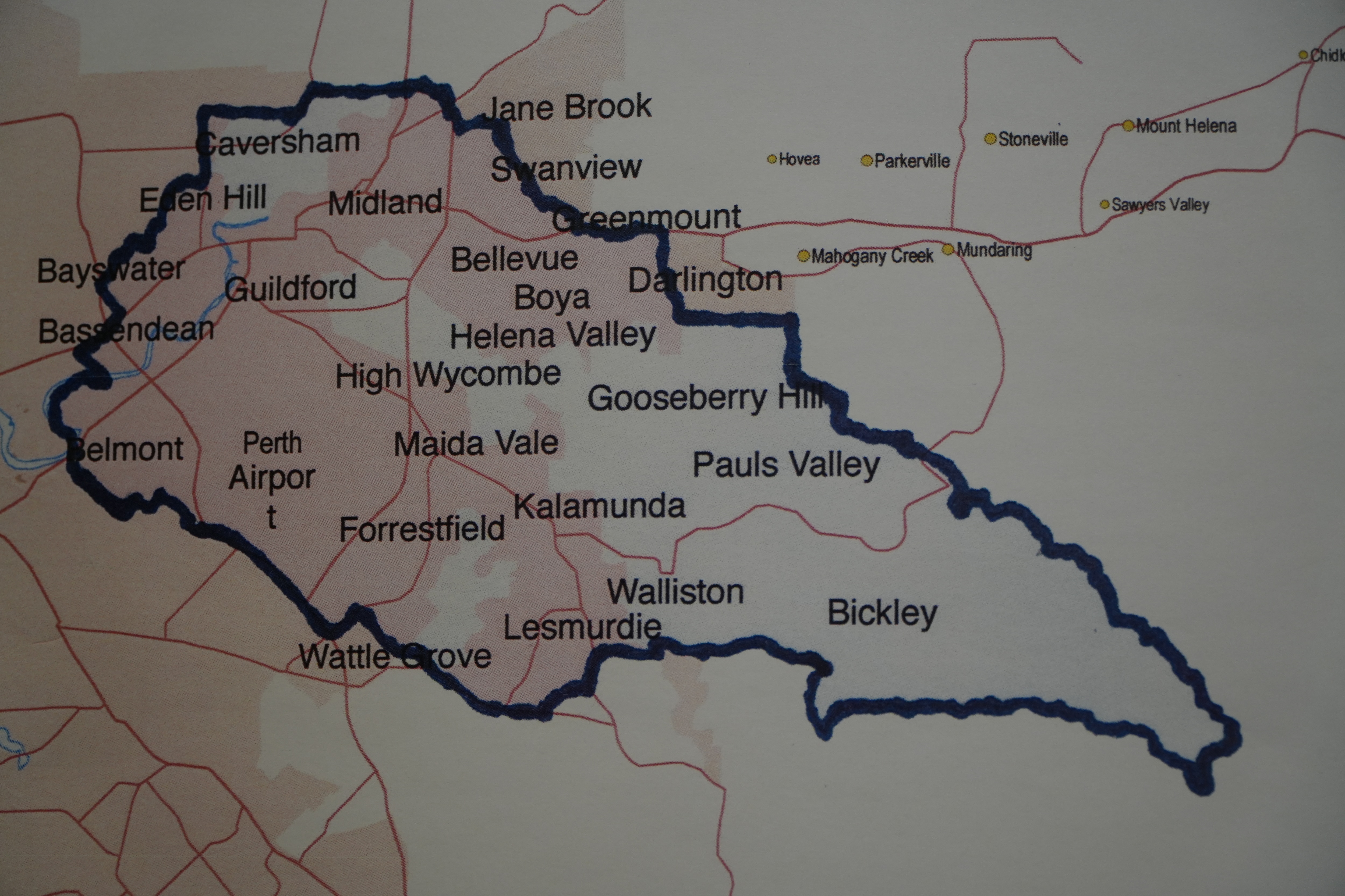 Map showing the broadcast area of ​​Kalamunda Community Radio station