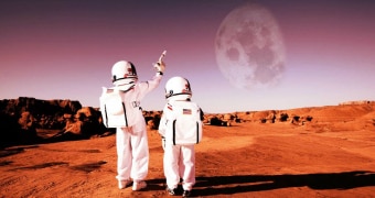 Kids in space in artist impression.