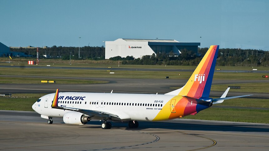 An Air Pacific Boeing 737-800 at Brisbane Airport.
