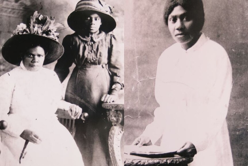 Composite: Left - Olivia Wolfer (nee Wit Wit) and her daughter Constance Vea Vea (nee Wolfer). Right: unidentified woman.