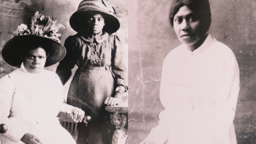 Composite: Left - Olivia Wolfer (nee Wit Wit) and her daughter Constance Vea Vea (nee Wolfer). Right: unidentified woman.