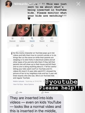 Kim Kardashian took to Instagram to repost messages from parents concerned about the Momo Challenge.