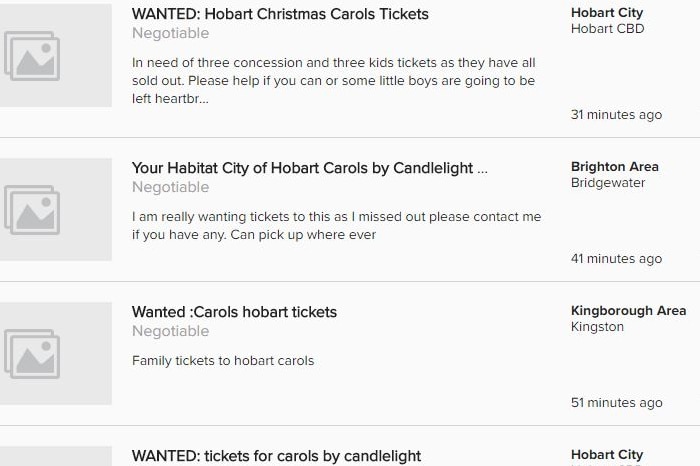 Wanted ads for Carols By Candlelight 2016 tickets.