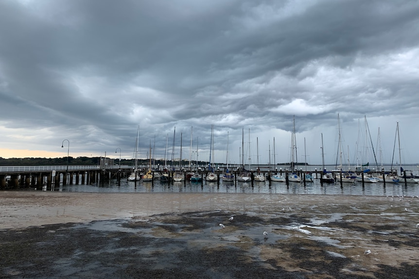 Stormclouds over a marina.