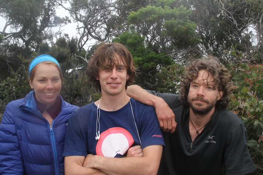 Climber Libby Sauter with Isle of Rock filmmakers Simon Bischoff and Crazy John Fisher
