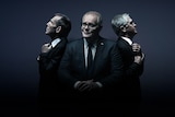 A designed image showing Tony Abbott and Malcolm Turnbull in profile, flanking Scott Morrison front-on.