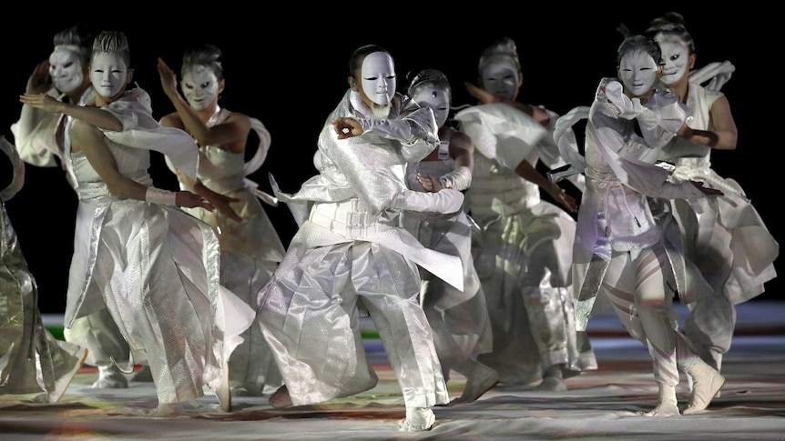 Dancers performing in the opening ceremony of the Rugby World Cup.