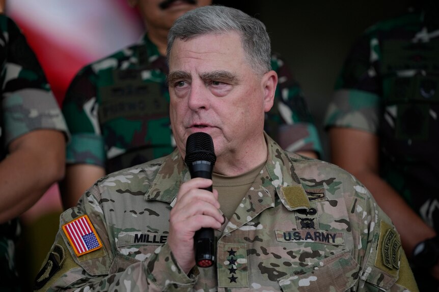 U.S. Chairman of the Joint Chiefs of Staff talks to the media after his meeting with Indonesian Armed Forces 