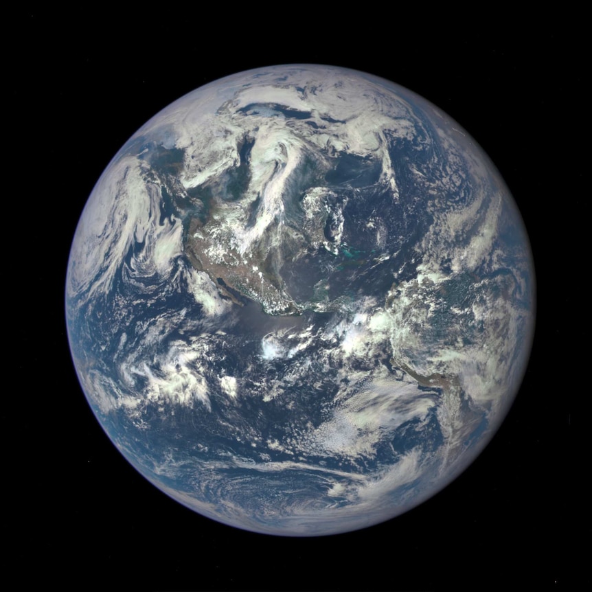 Earth seen from a distance of one million miles by a camera aboard the Deep Space Climate Observatory spacecraft.