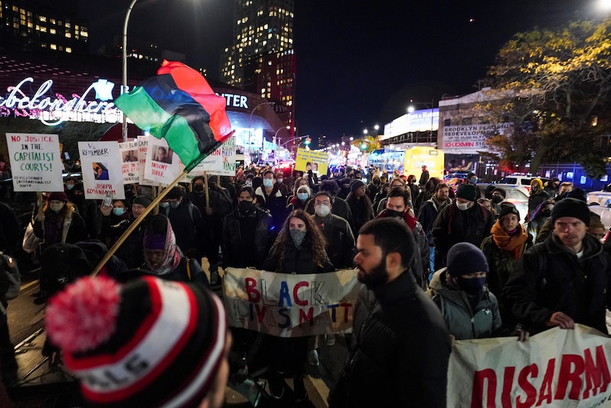 Demonstrators protest against the Kyle Rittenhouse verdict in New York