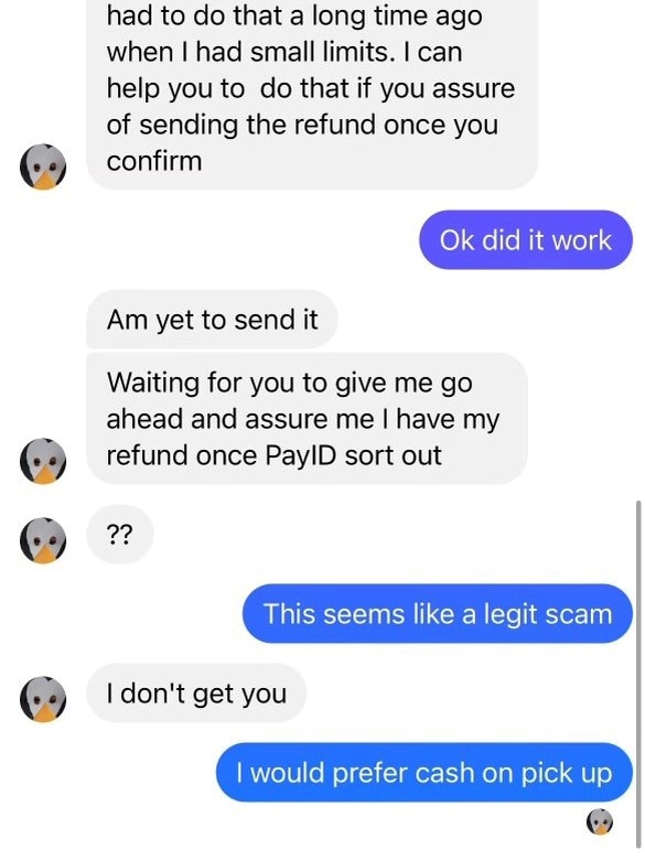 Example of PayPal piano payment scam discussion.