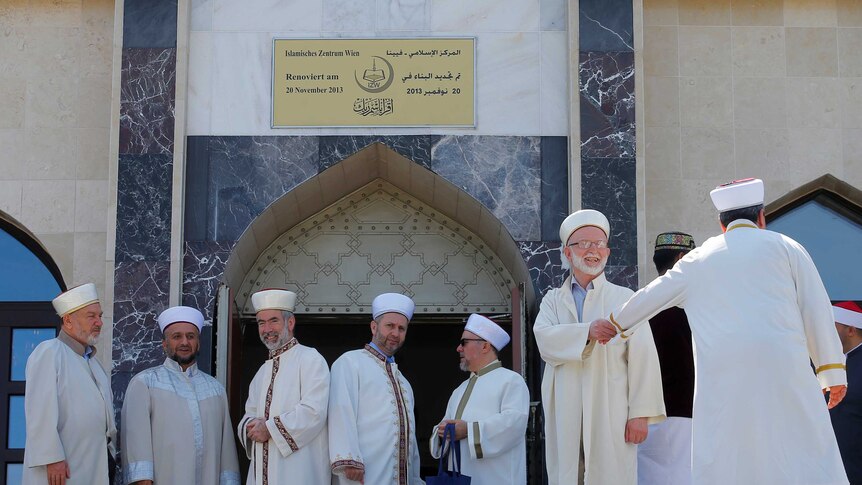 Austria's Imams arrive at a mosque in Vienna