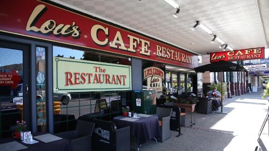 Front of cafe shop window. 