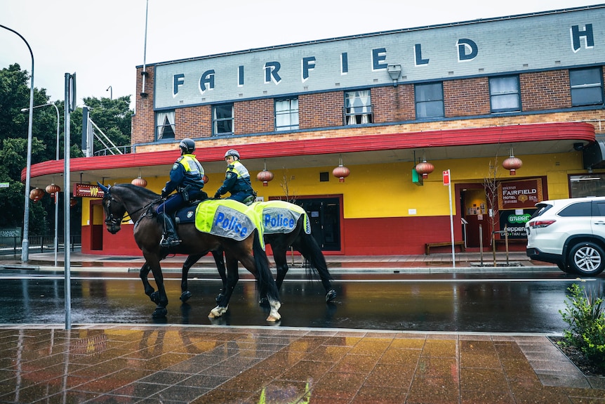 полиция на коне пред хотела Феърфийлд