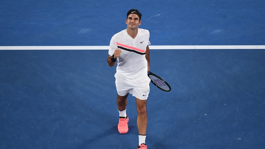 Roger Federer celebrates a point against Richard Gasquet at the Australian Open